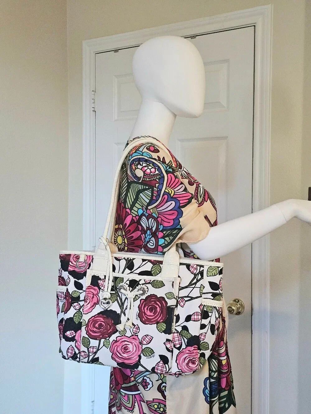 Brighton Floral Canvas Tote in Pink, Green and Cream